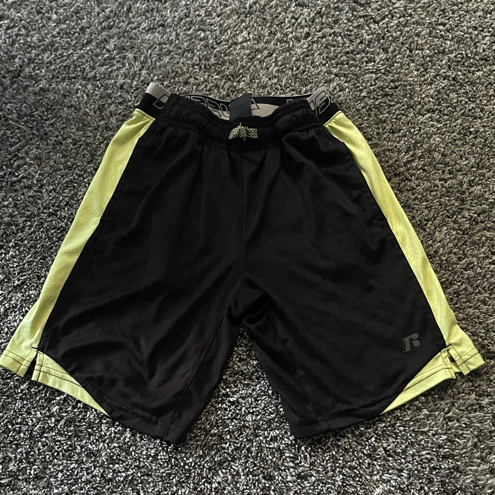 Russell Athletic Black and Fluorescent Yellow Youth Shorts (L-10/12)